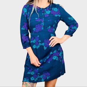 ANTHROPOLOGIE Tulle Navy Blue Floral Mini Quarter Sleeve Dress Size XS